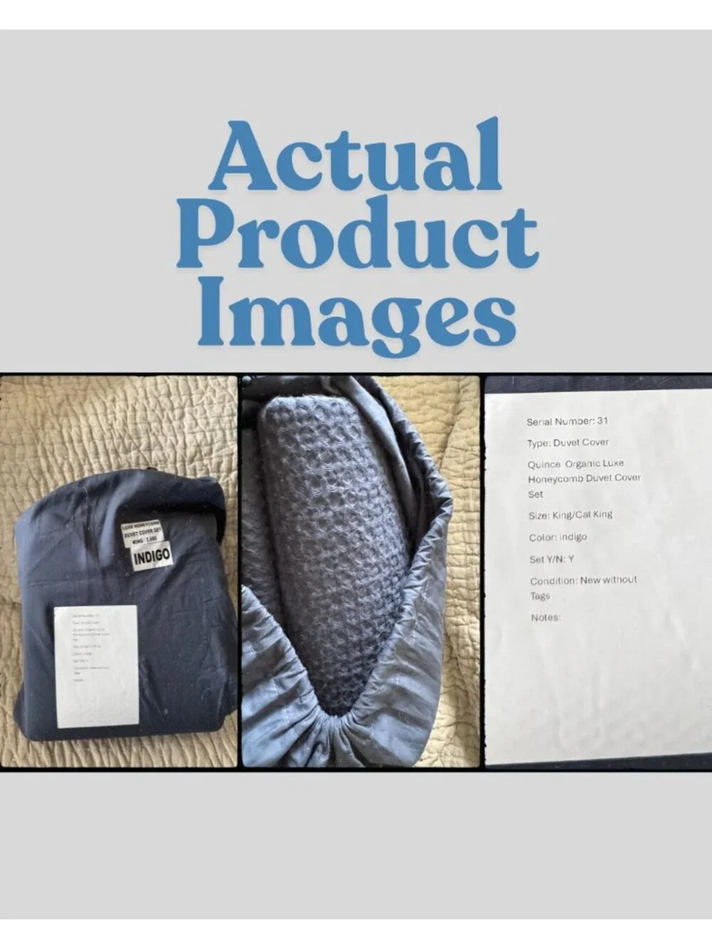 S31 | Quince Organic Luxe Honeycomb Duvet Cover Set King Cal King Indigo NWOT